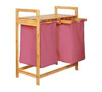 Lumaland Cesto per il bucato in bambù con 2 sacchi per il bucato estensibili | Dimensioni circa 73 cm di altezza x 64 cm di larghezza x 33 cm di profondità [Rosa]