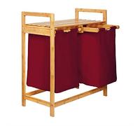Lumaland Cesto per il bucato in bambù con 2 sacchi per il bucato estensibili | Dimensioni circa 73 cm di altezza x 64 cm di larghezza x 33 cm di profondità [Rosso Scuro]