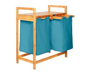 Lumaland Cesto per il bucato in bambù con 2 sacchi per il bucato estensibili | Dimensioni circa 73 cm di altezza x 64 cm di larghezza x 33 cm di profondità [Blu]