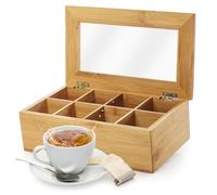 Lumaland Cucina - Scatola da tè in bambù con 8 scomparti, 26 x 16 x 9 cm, materiale resistente, pratica scatola portaoggetti per bustine di tè, decorativa e nobile