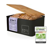 Lumaland Cuisine Cestino per il pane | Scatola per il pane in metallo con coperchio in bambù | Scatola per il pane rettangolare 30,5 x 23,5 x 14 cm | 2in1 Cestino per il pane e tagliere [Nero]
