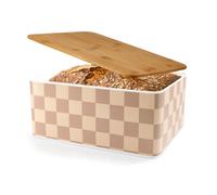 Lumaland Cuisine - Contenitore per il pane in metallo con coperchio in bambù, rettangolare, 8 l, coperchio in legno, multifunzione, 2 in 1, contenitore per il pane e tagliere