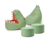 Lumaland Set di pouf per bambini Dino, 4 PEZZI | Pouf per interni ed esterni | Poltrona o divano per bambini con imbottitura, ideale per la cameretta | 1 x Dino, 1 x Mostro e 2 x Pouf