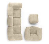 LUMALAND Set modulare Basic Cord, poltrona a sacco con poltrona e pouf, 5 pouf per interni con imbottitura, divano modulare con perle in polistirene espanso, cuscino XXL, per soggiorno, camera da