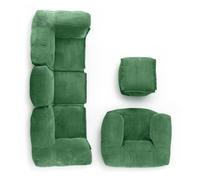 LUMALAND Set modulare Basic Cord, poltrona a sacco con poltrona e pouf, 5 pouf per interni con imbottitura, divano modulare con perle in polistirene espanso, cuscino XXL, per soggiorno, camera da