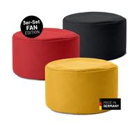 Lumaland Sgabello 3er Set Pouf per Sedersi Rotondo Nero Rosso Oro Cuscino Eps
