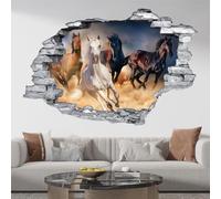 Lumalea Adesivi Trompe l'occhio Foro nella parete - Cavalli 3617681950110 - Pietre grigie - Altezza 80 x Larghezza 120 cm