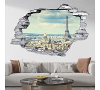 Lumalea Adesivi Trompe l'occhio Foro nella parete - Torre Eiffel 3617682153909 - Pietre grigie, altezza 60 x larghezza 90 cm
