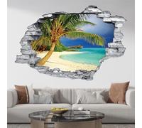 Lumalea Adesivi Trompe l'occhio trou dans le mur - Spiaggia Palme 3617682367924 - Pietre grigie, altezza 80 x larghezza 120 cm