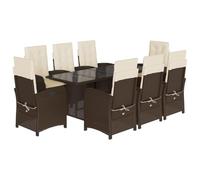 Lumanois Set da Pranzo da Giardino 9pz con Cuscini Marrone in Polyrattan, Mobili,Mobili da Giardino,Set da Giardino, 105.2kg-3212256