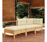 Lumanois Set Divani da Giardino 3 pz con Cuscini Crema Massello di Pino,Mobili,Mobili da Giardino,26.25kg-3096280