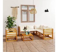 Lumanois Set Divani da Giardino 7 pz con Cuscini Crema Massello Acacia,Mobili,Mobili da Giardino,75kg-3057644