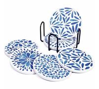 Lumanothy Sottobicchieri per bevande, set di 6 sottobicchieri assorbenti in ceramica con supporto in metallo per bicchieri, tazze, bar, caffè, casa, ufficio, feste