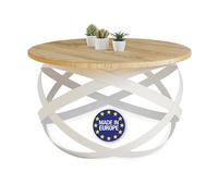 Lumarc Firenze, Tavolino da Salotto fatto a mano in Legno Massello di Quercia Naturale e Acciaio dal Design Moderno Industriale Minimalista, Bianco, Rotondo, Ø70x40 cm