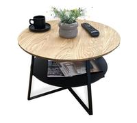 Lumarc Roma, tavolino con ripiano, realizzato a mano, in legno massello di quercia oliato e acciaio, design industriale, minimalista, nero, rotondo, Ø 60 x 40 cm