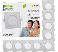 Lumare LED luce da incasso 6W | Set di 9 | 400lm, IP44 | Silver Square | extra piatto, profondità d'incasso 26mm | Slim Plafoniera con lampadina LED integrata