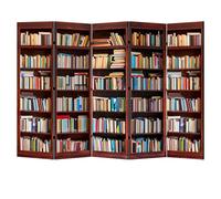 LUMASOUL Paravento Monofacciale in Stile Libreria - Separe Divisorio Interno 5 Pannelli - Divisorio per Ambienti - Divisori per Interni Motivo Bibliotecario - 225x172cm