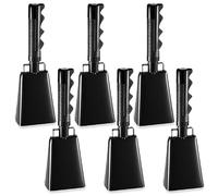 LumaTide - Campanaccio in acciaio, 22,9 cm, 6 pezzi, strumento a percussione manuale con manico lungo per eventi sportivi, squillo forte a calcio, hockey, partite di baseball e lauree (nero)