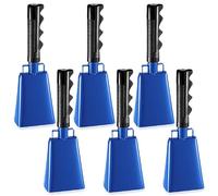 LumaTide - Campanaccio in acciaio, 22,9 cm, 6 pezzi, strumento a percussione manuale con manico lungo per eventi sportivi, squillo forte a calcio, hockey, partite di baseball e lauree (blu)