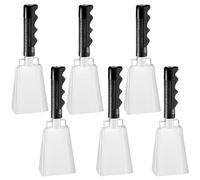 LumaTide - Campanaccio in acciaio, 22,9 cm, 6 pezzi, strumento a percussione manuale con manico lungo per eventi sportivi, squillo forte a calcio, hockey, partite di baseball e lauree (bianco)