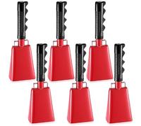 LumaTide - Campanaccio in acciaio, 22,9 cm, 6 pezzi, strumento a percussione manuale con manico lungo per eventi sportivi, squillo forte a calcio, hockey, partite di baseball e lauree (rosso)