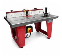 LUMBER JACK Tavolo router in ghisa con recinzione in alluminio monopezzo e supporto compatto per gambe, supporto universale per router e inserto da tavolo regolabile