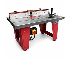 LUMBER JACK Tavolo router in ghisa con recinzione in alluminio monopezzo e supporto compatto per gambe, supporto universale per router e inserto da tavolo regolabile
