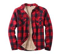 Lumberjack Giacca da uomo foderata in pile Sherpa, camicia in flanella foderata con bottoni, camicia calda da uomo a maniche lunghe foderata in berbero caldo giacche a quadri per l'inverno, Rosso, M