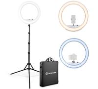Lume Cube Luce ad anello a LED per video, selfie, live streaming, luce circolare da 45,7 cm con supporto, supporto per telefono e supporto per fotocamera, portatile + treppiede da 2 m e custodia da