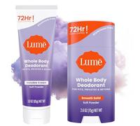 Lume Deodorante per tutto il corpo - Crema invisibile - Controllo degli odori 72 ore - Senza alluminio, senza bicarbonato, sicuro per la pelle - Tubo da 3,0 once e confezione da 2,6
