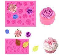 Lumeclat Set di 3 stampi in silicone per fondant e dolci, motivi 3D di rose e foglie, ideale per Sugarcraft, decorazioni per cupcakes, sapone, argilla polimerica, decorazioni per torte di matrimonio