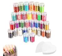 Lumeclat Set di 32 glitter in polvere per bricolage, con 200 fogli di solvente per smalto, glitter fino e grosso, per nail art, viso, Ballo studentesco, decorazioni per feste e creazione di biglietti