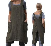LUMEIRA Grembiule professionale da cuoco, in cotone, da cucina, grembiule da donna, con tasche, grembiule giapponese per lavoro, giardinaggio, cucina, pittura, cottura al forno, Verde, L