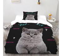 LumeNest Cute Blue Gatto Set Di Biancheria Da Letto 2 Pezzi Con Stampa 3D Animal Theme Copripiumino Con 1 Federe in Microfibra Morbida E Leggera Single（135x200cm）