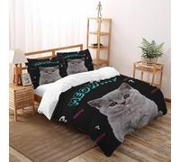 LumeNest Cute Blue Gatto Set Di Biancheria Da Letto 3 Pezzi Con Stampa 3D Animal Theme Incluso Copripiumino Con 2 Federe in Microfibra Morbida E Leggera Double（200x200cm）