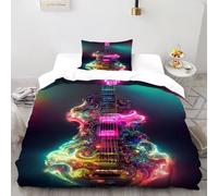 LumeNest Dazzling Guitar Set Di Biancheria Da Letto 2 Pezzi Con Stampa 3D Music Themes Copripiumino Con 1 Federe in Microfibra Morbida E Leggera Single(135x200cm)