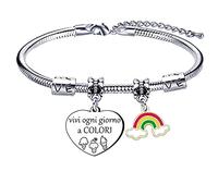 Lumengqi Bracciale Amicizia Braccialetto Donna Bracciale Sorella Braccialetti Ragazza Bracciale Acciaio Ciondolo con Incisone vivi ogni giorno a colori Regolabile Regali di Ispirazione