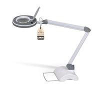 Lumeno 8215GR Lampada d'ingrandimento a LED Lampada da lavoro e estetista, livelli di luminosità regolabili, lente vetro cristallino da 127 mm, ausilio alla lettura, 5 diottrie con supporto da tavolo