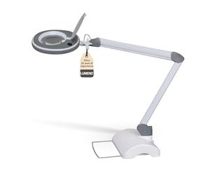 Lumeno 8215GR Lampada d'ingrandimento a LED Lampada da lavoro e estetista, livelli di luminosità regolabili, lente vetro cristallino da 127 mm, ausilio alla lettura, 5 diottrie con supporto da tavolo