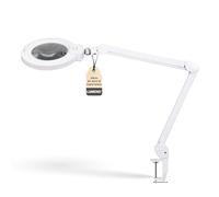 Lumeno 8245PRO Lampada d'ingrandimento a LED con grande lente in vero vetro da 172 mm, dimmerabile con interruttore a segmenti e robusto alloggiamento in metallo, per lavori manuali, 5 diottrie