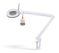 Lumeno 8615GR Lampada d'ingrandimento Lampada da lavoro con grande lente ovale 110x150 mm, 60 LED dimmerabili in 2 fasi, perfetta come ausilio alla lettura, per i cosmetici, 5 diottrie grigio