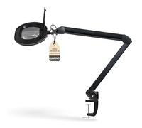 Lumeno 8615SW Lampada d'ingrandimento Lampada da lavoro con grande lente ovale 110x150 mm, 60 LED dimmerabili in 2 fasi, perfetta come ausilio alla lettura, per i cosmetici, 5 diottrie nero