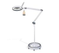 Lumeno lampada d'ingrandimento LED dimmerabile 8515GR con grande lente in vero vetro da 152 mm, adatta come lampada da lavoro, ausilio alla lettura, 5 diottrie con treppiede rotante grigio