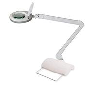 Lumeno LED lampada d'ingrandimento 7215GR con lente in vero vetro da 127 mm, lampada da lavoro e cosmetica, per estetista, hobbisti, ausilio alla lettura, 5 diottrie grigio con treppiede da tavolo