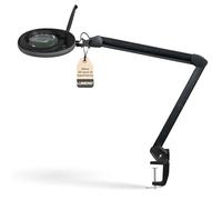 Lumeno LED lampada d'ingrandimento 7215SW con lente in vero vetro da 127 mm, lampada da lavoro e cosmetica, per estetista, hobbisti, ausilio alla lettura, 5 diottrie nero