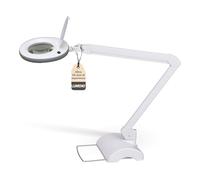 Lumeno LED lampada d'ingrandimento 7218GR, lente in vero vetro da 127 mm, lampada da lavoro, cosmetica, adatta per cosmetici, hobbisti, ausilio alla lettura, 8 diottrie grigio con treppiede da tavolo