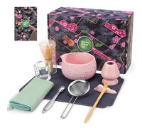 LumenVela Matcha Kit Rosa, 10 Pezzi Matcha Set Ciotola Matcha con Beccuccio, Frusta, Colino, Supporto per Frusta in Ceramica, Regalo per Gli Amanti del Matcha, Gli Amici e la Famiglia (Rosa)
