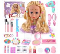 LumenVela Testa Bambola da Truccare e Pettinare, 66 Pezzi Testa da Pettinare Bambina, Bambola da Truccare Regalo di Compleanno, Natale per Bambini a Partire Dai 3 Anni (Viola)