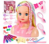 LumenVela Testa Bambola da Truccare e Pettinare, Bambola Parrucchiere per Bambini, Lavabili Parrucchiere Testa Giocattolo con Forcine Regalo per Ragazze 4 5 6 7 8 Anni