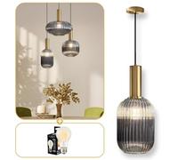 Lumeo creative | Lampadario a sospensione in vetro fumé Cristali | Lampadario vintage per sala da pranzo, ilot da cucina, intrae | lampada da salotto dorato | Lampadario vintage (grigio intenso, A -